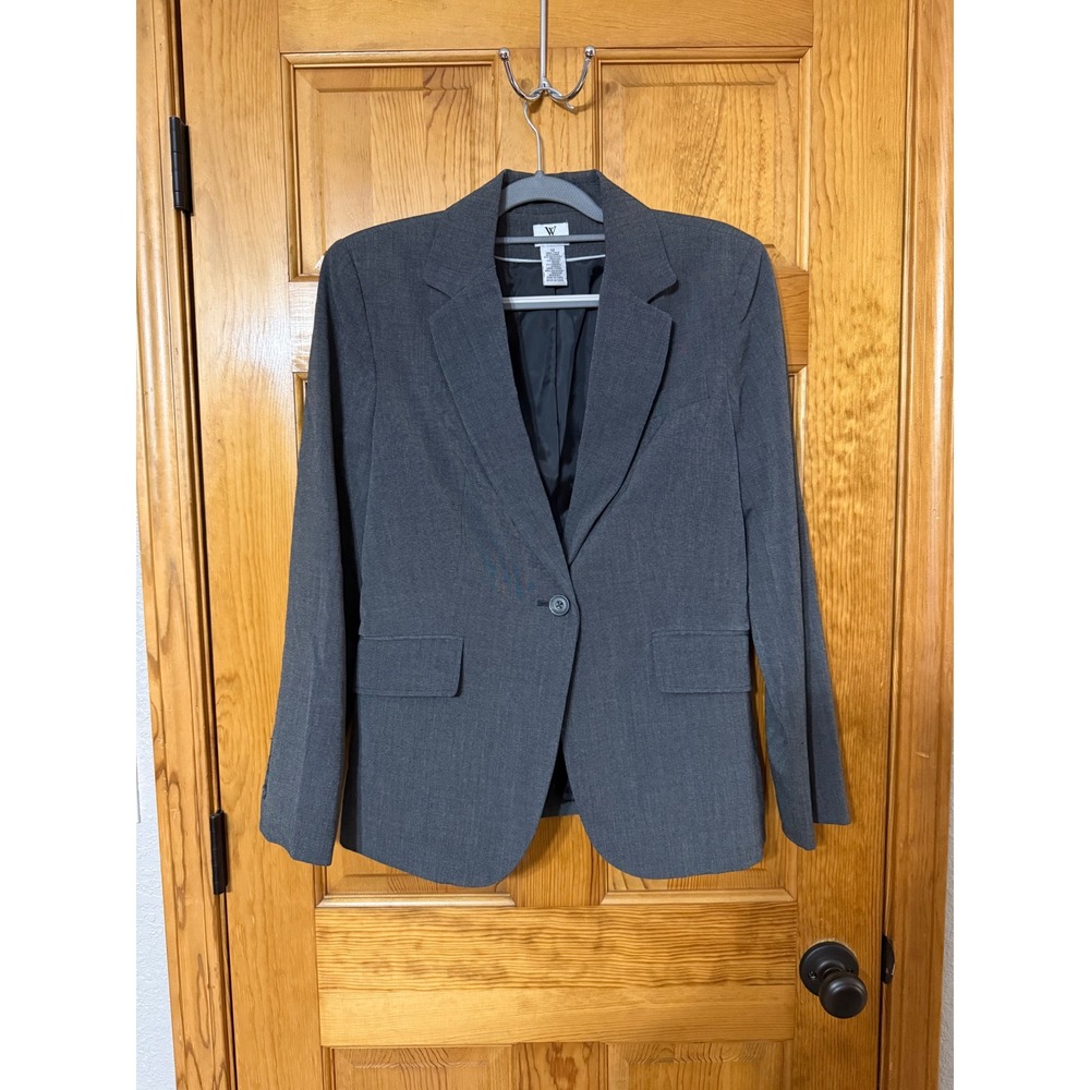Worthington Stretch Women Gray One Button Blazer Jacket Size 12 Professional